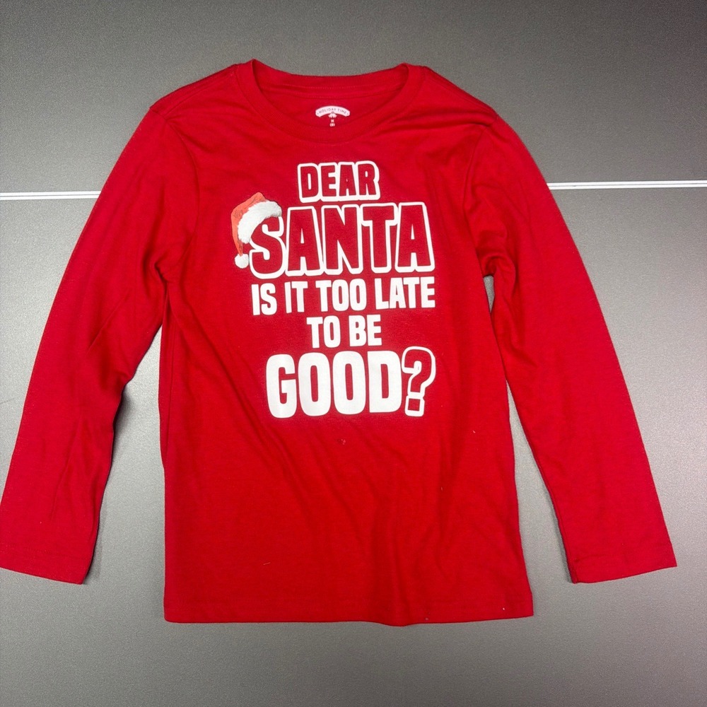 Holiday Time Boys Red Dear Santa Is It Too Late To Be Good Graphic Tee Size M 8